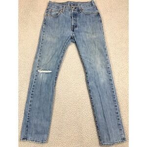 Levi's 501 Jeans Mens 31x34 Blue Distressed Denim Straight Leg Button Fly